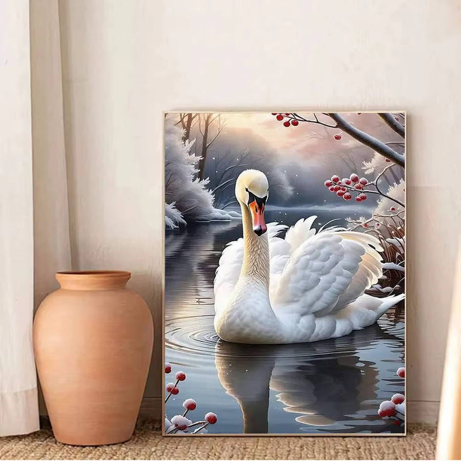 Huacan 5D Diamantgemälde zum Selbermachen Schwan im Winter als Mosaik-Heimdekoration - Bild 4