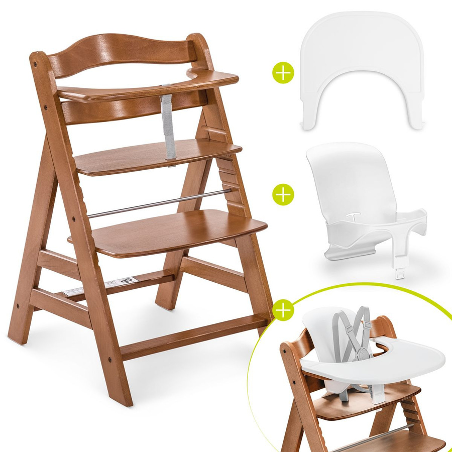Hauck Alpha Plus Sparset 3-teilig Hochstuhl mit Baby Seat und Essbrett in Walnut - Bild 1