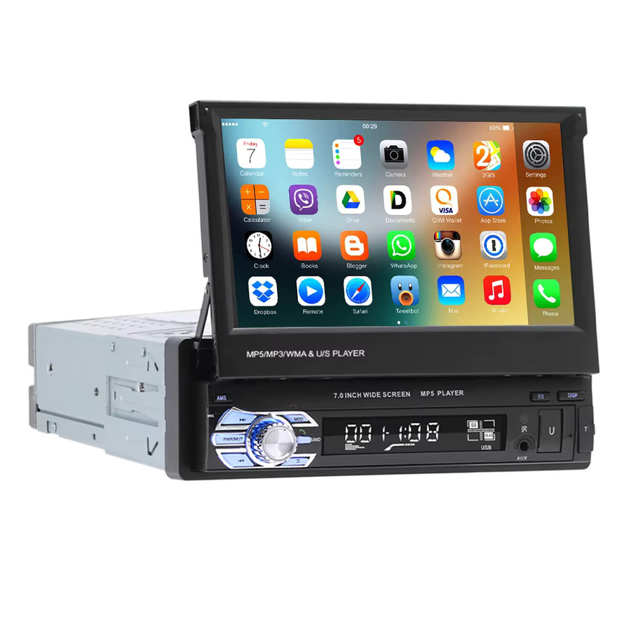 Podofo 1DIN Autoradio mit 7 Zoll ausfahrbarem Touchscreen, Bluetooth, USB und AUX in Schwarz - Bild 5