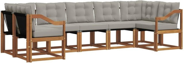 vidaXL Outdoor-Sofagarnitur 7-teilig aus Akazienholz und Textilene in Grau mit UV-beständigen Kissen - Bild 1