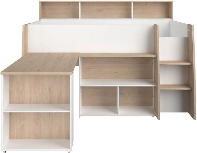 Vente-unique Bettkombination Apolino in Weiß mit Schreibtisch, B/T/H: 90 x 200 x 208,4 cm - Bild 1