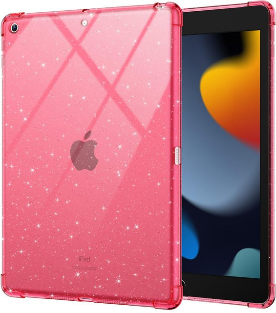 Glitzerhülle für Apple iPad 10.2 7., 8. und 9. Generation in Pink und Rot, stoßfeste Silikonhülle mit schimmerndem Design - Bild 1