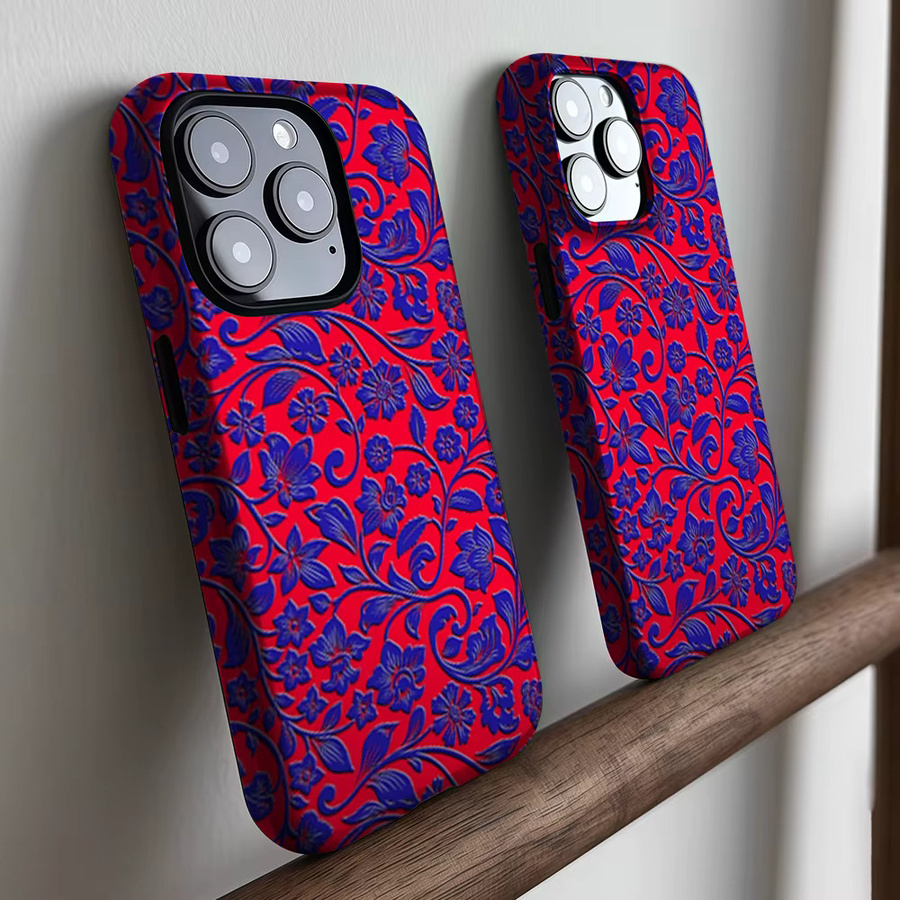 CaseLumi Matte Bumper MagSafe Schutzhülle für iPhone 17 16 15 14 13 Pro Max mit Blumenmuster in Rot und Blau - Bild 2