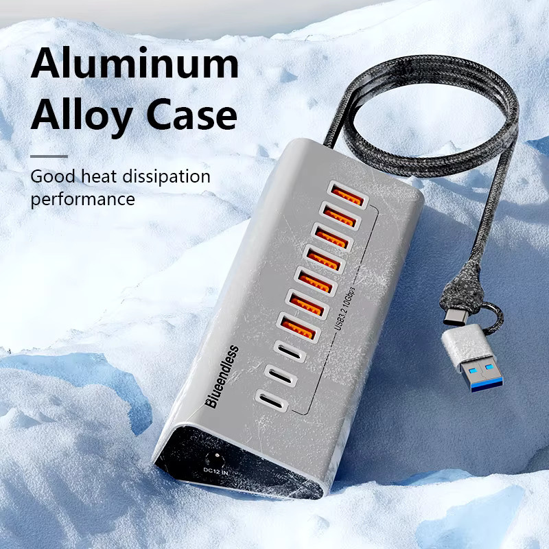 Blueendless Aluminium USB-C Hub 7-in-1 und 10-in-1 USB-A Splitter Adapter mit USB 3.2 Gen2 10Gbps in Silber für Laptop und MacBook - Bild 5