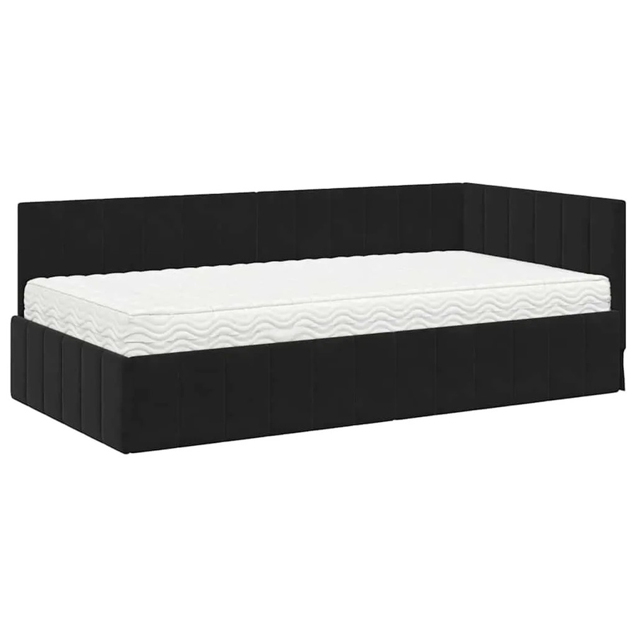 vidaXL Eckbettgestell mit Matratze in Schwarz aus Samt, B/T/H: 100 x 200 x 104 cm - Bild 2