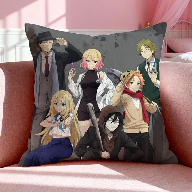 Anime Angels of Death Kissenbezug aus atmungsaktivem Leinen-Mix mit Reißverschluss, B/T: 18 x 18 cm, Mehrfarbig - Bild 1