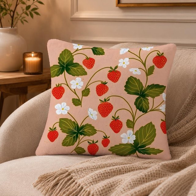 JMG Clothing Kissenbezug Erdbeeren aus kurzem Plüsch in Pink, B/B: 35 x 35 cm - Bild 1