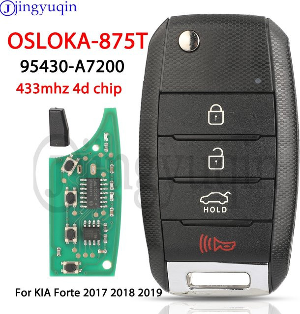 Jingyuqin OSLOKA-875T Fernbedienungsschlüssel für KIA Forte 2017 2018 2019, 433MHz 4D Chip, klappbarer Autoschlüssel in Schwarz - Bild 1