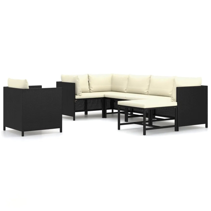 vidaXL 7-tlg Garten-Lounge-Set L-Form aus Poly Rattan und pulverbeschichtetem Stahl in Schwarz mit Kissen - Bild 2