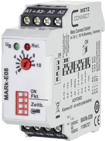 Metz Connect MARk-E08 Multifunktionales Zeitrelais in Weiß, 24 V/AC und 24 V/DC, 1 Wechsler - Bild 1