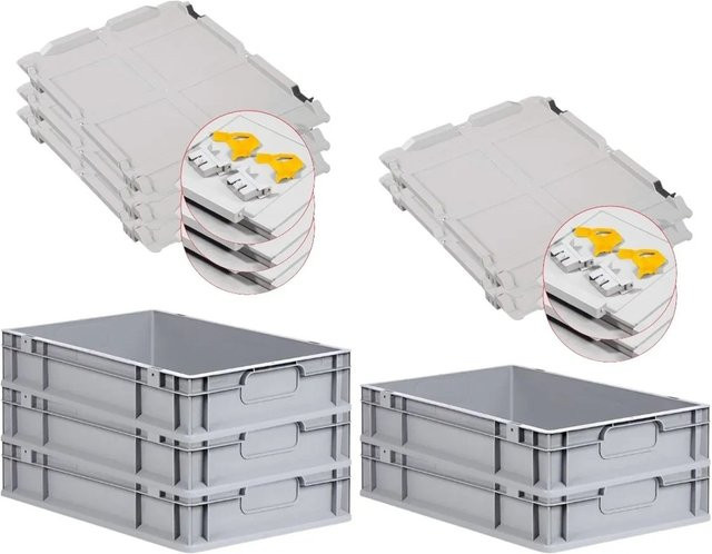 PROREGAL Spar Set 5x Eurobox Nextgen Economy in Grau mit gelben Scharnierdeckeln und Schiebeschnappverschlüssen, H x B x T: 12 x 40 x 60 cm, 23 Liter - Bild 1
