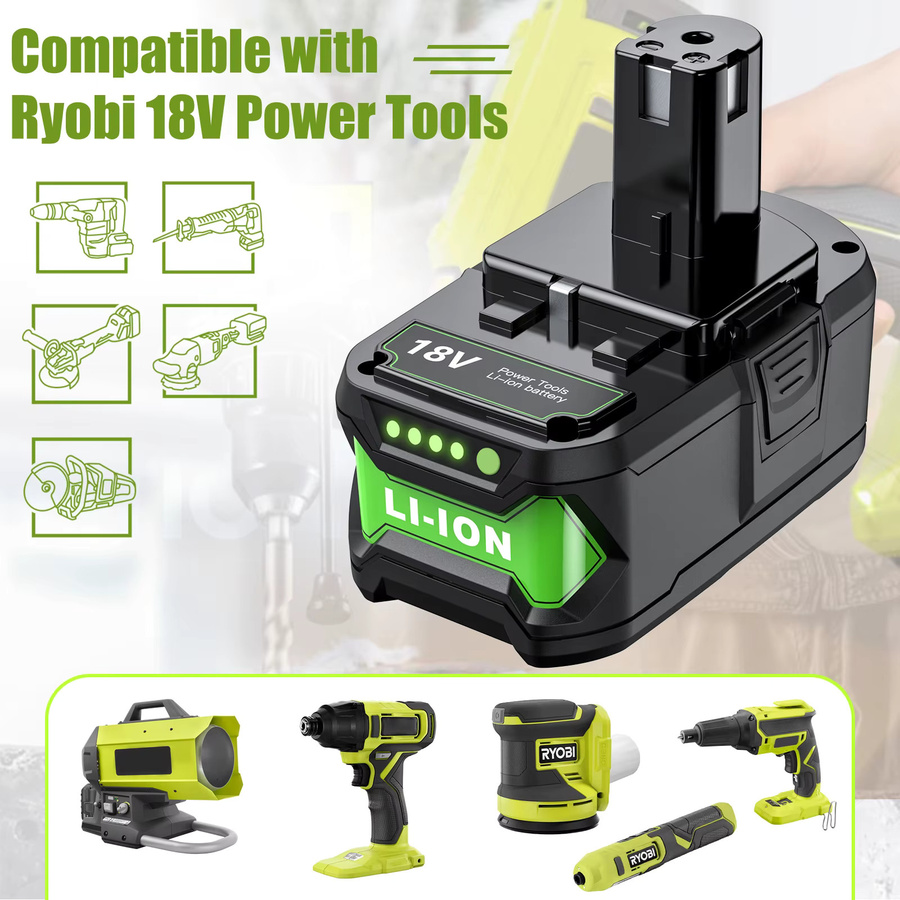 Bonadget Li-Ion Akku 8000 mAh für Ryobi 18 V Elektrowerkzeuge, Schwarz - Bild 2