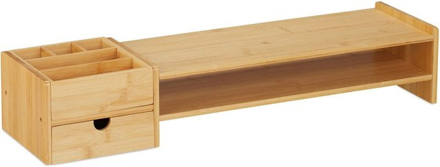 Relaxdays Monitorständer aus Bambus in Natur mit Schublade und rutschfester Oberfläche, B/T/H: 70 x 19 x 13 cm - Bild 1