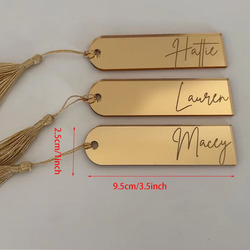 Personalisierte Acryl-Tischkarten mit Namen in Gold, verspiegelte Tischkarten für Hochzeit und Brautparty, rechteckige Acryl-Namensschilder mit Gravur - Bild 3