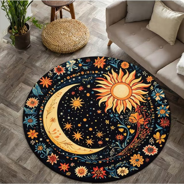 Magic Luck Sternenteppich Sun Moon Flower in Multicolour, runder Boho Teppich, rutschfest und pflegeleicht - Bild 1