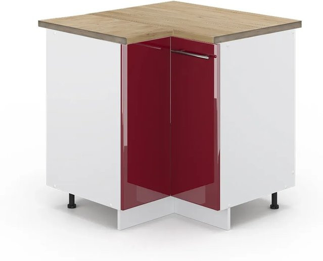 Vicco Eckunterschrank Fame-Line Küchenschrank in Bordeaux Hochglanz und Weiß mit Eiche-Optik, B/T/H: 80,5 x 60,0 x 82,0 cm - Bild 1