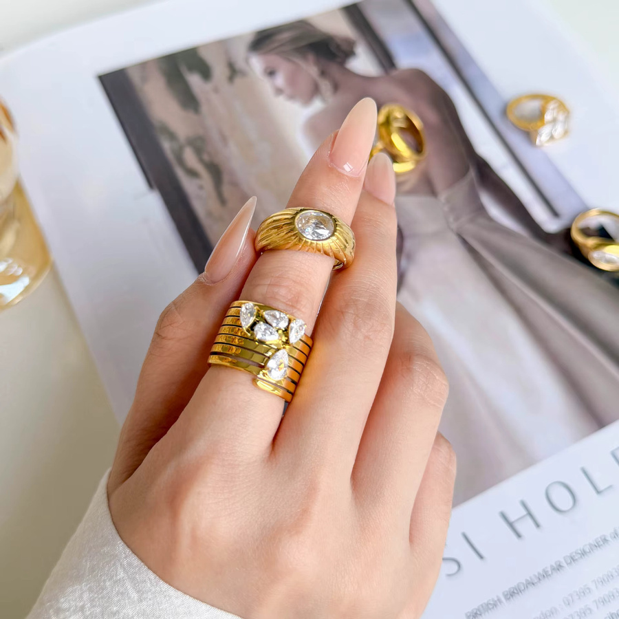 OBEAR Statement-Ringe, 18K vergoldeter Edelstahl, Zirkonia, Damen - Bild 2