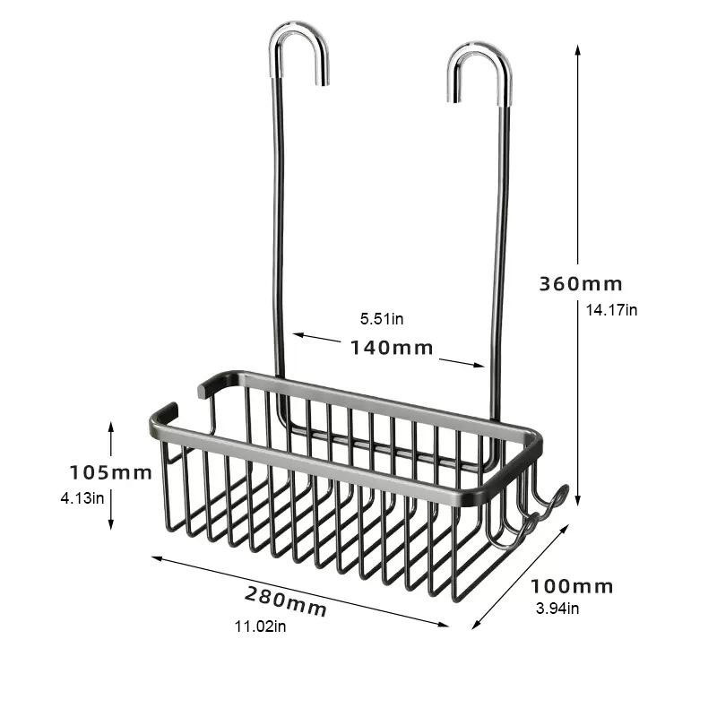 Wandmontiertes Badezimmerregal aus Aluminium von Household supplies MH, abnehmbarer Duschkorb ohne Bohren für Shampoo und Organizer, lackiert - Bild 3