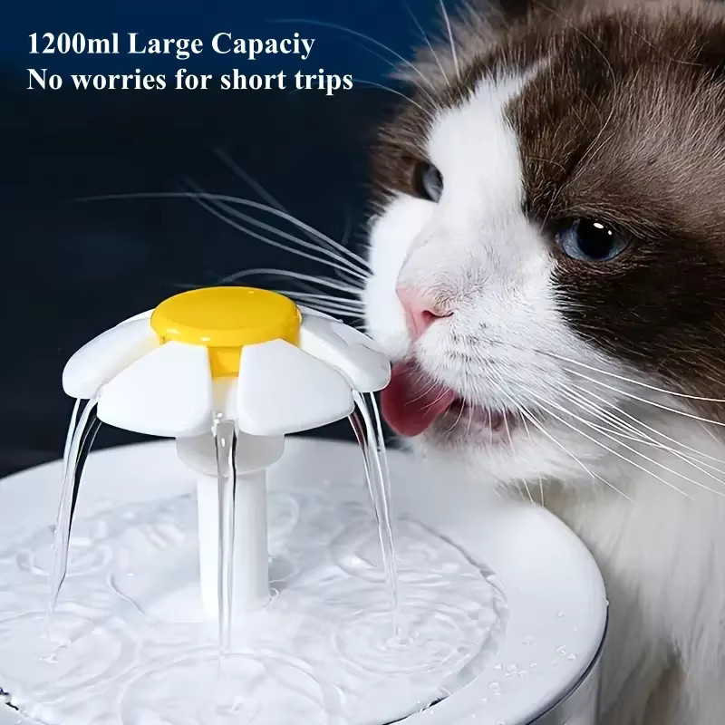 Geräuschloser Katzen-Trinkbrunnen mit 1,2 l Fassungsvermögen, USB-betriebener Haustier-Wasserspender für Katzen und kleine Hunde mit Filterschaum - Bild 2