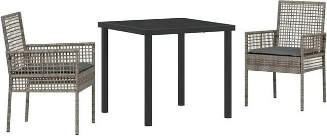 vidaXL 3-teiliges Garten Essset aus Poly Rattan in Grau mit Kissen für Terrasse und Balkon - Bild 1
