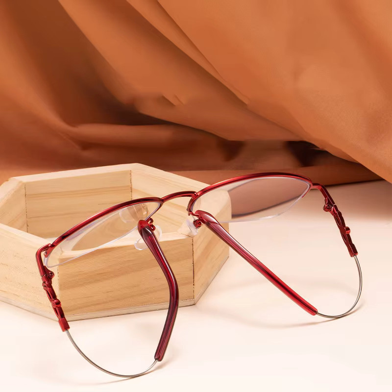 Lesebrille Halbrahmen, Damen, rechteckig, Metall, rot - Bild 3