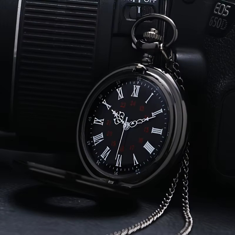 TINUORA Taschenuhr Anhänger Halskette, Quarz, Messing, Schwarz, Unisex - Bild 2
