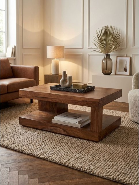 KADIMA DESIGN Couchtisch aus Massivholz in Braun mit modernem Design, B/T/H: 90 x 60 x 40 cm - Bild 1