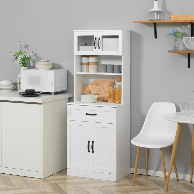 HOMCOM Buffetschrank für die Küche in Weiß mit Glastüren, Schublade und Regalfächern, B/T/H: 60 x 38 x 161 cm - Bild 2