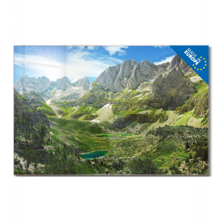 Banjado Glas Magnettafel Motiv Bergsee Alpen, rahmenlos, Querformat, B: 90 cm, H: 60 cm - Bild 1