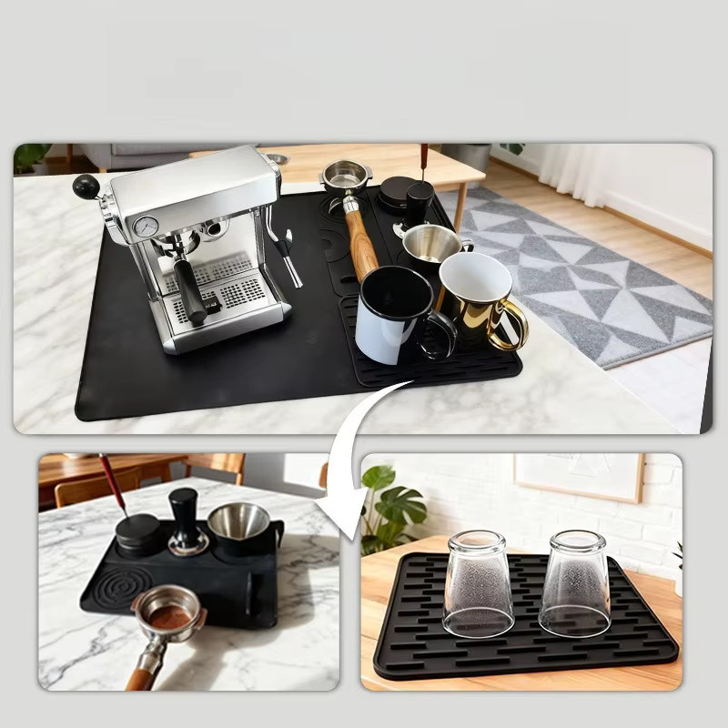JUSTINLAU 3-in-1 Silikon Kaffeematte, rutschfest und abnehmbar, Schwarz - Bild 2