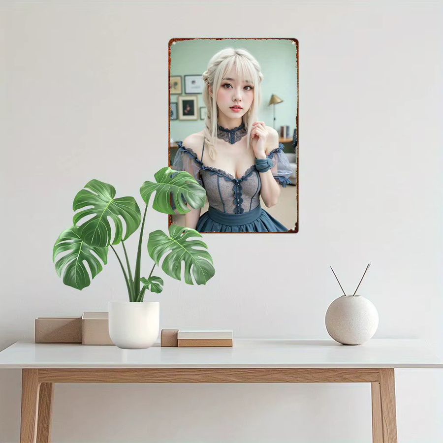 CIFBUY Anime Metallschild Retro Blaues Kleid Blondes Mädchen Wandkunst Deko, Breite: 20,32 cm, Höhe: 30,0 cm - Bild 4