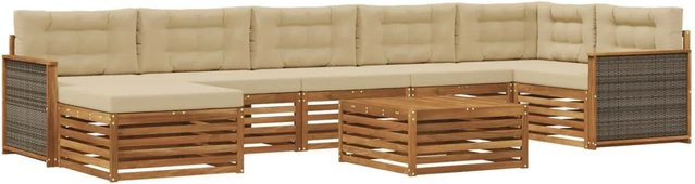 vidaXL Outdoor-Sofagarnitur L-Form aus Akazienholz mit 8 Kissen in Natur und Beige - Bild 1