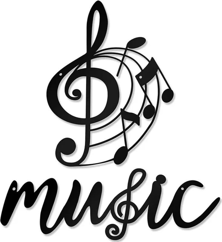 Hello young Musik Wanddekoration aus Metall mit Violinschlüssel und Musiknoten, Schwarz, 2er-Set - Bild 1