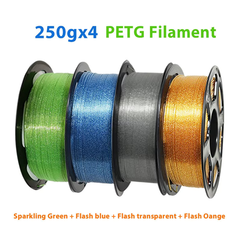 3D Maliang PETG 3D-Drucker-Filament 1,75 mm in Flash Grün, Sparkling Blue und Flash Transparent Orange, 1 kg (4 x 250 g) - Bild 2