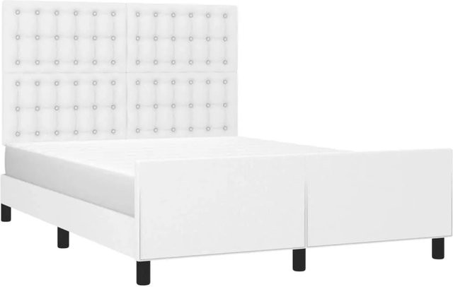 vidaXL Bettgestell mit Kopfteil in Weiß aus Kunstleder, B/T: 140 x 190 cm - Bild 1