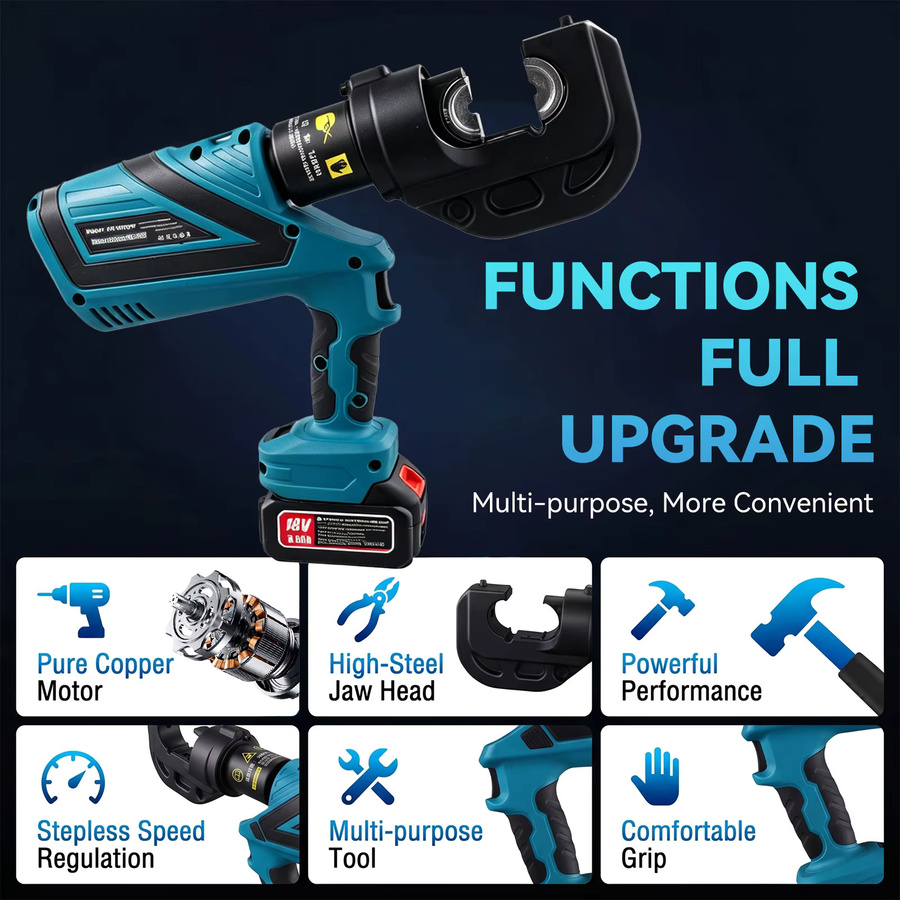 Podofo Elektrische Hydraulische Crimpzange EZ-400 EZ-300 WDS-300 in Blau mit 12 Pressköpfen für Kabel und Fasern 16-400mm² - Bild 2