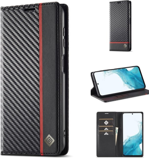 Business Brieftasche und Kartenetui aus Carbon-Faser und Leder für Samsung Galaxy S26 S25 S24 S23 Ultra S22 S21 S20 FE S10 Plus Note 20 in Schwarz - Bild 1