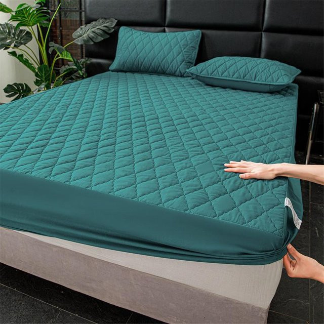 Ticken Wasserdichtes Spannbettlaken aus Baumwolle und Polyester, Gesteckter Matratzenschoner in Blau/Petrol, B/T/H: 90 x 200 cm - Bild 1
