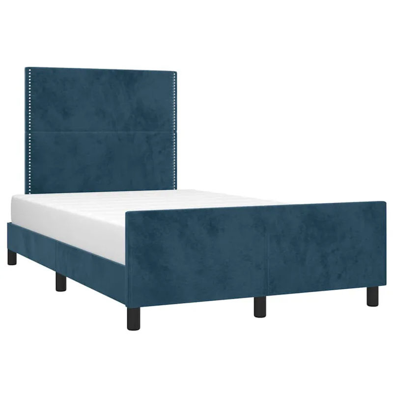 vidaXL Bettgestell mit Kopfteil aus Samt in Dunkelblau, B/T/H: 120 x 200 x 128 cm - Bild 2