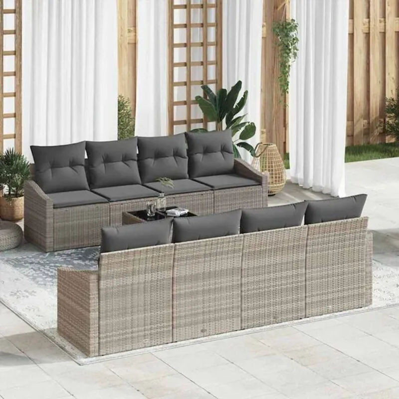 Vidaxl Garten-Sofa-Set aus Polyrattan mit 7-teiligen Kissen in Grau, Modernes Loungemöbel-Set, B/T/H: 55 x 55 x 37 cm - Bild 1