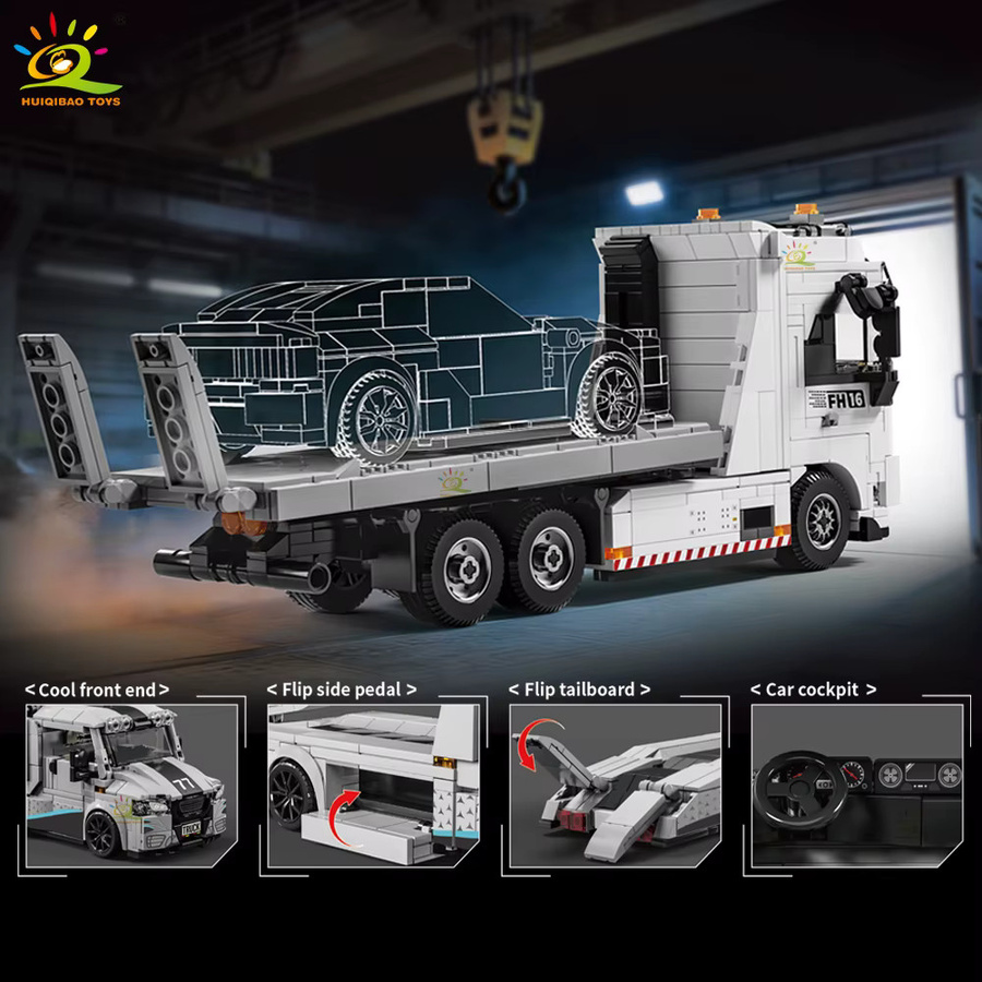 HUIQIBAO Abschleppwagen Modellbausatz, Stadtanhänger, Bausteine Spielzeug - Bild 3