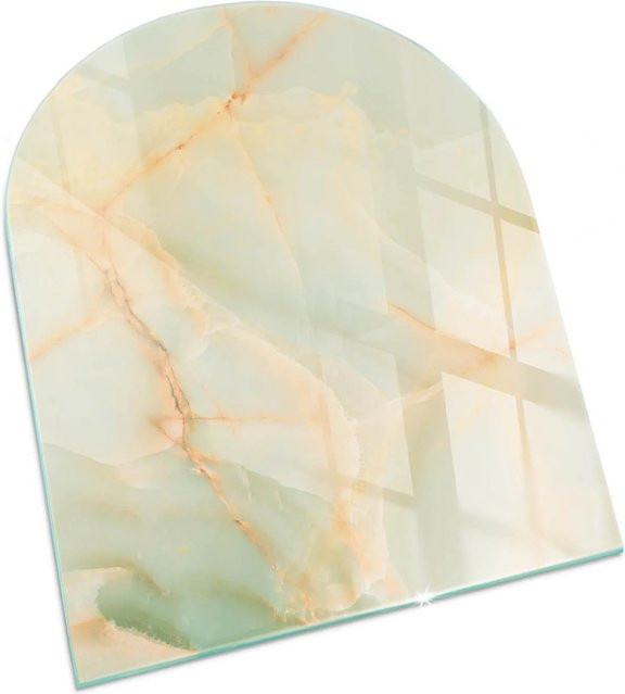 Tulup Kamin Glasplatte Halbkreis mit abstraktem Marmormuster in Türkis B/H: 80 x 70 cm - Bild 1