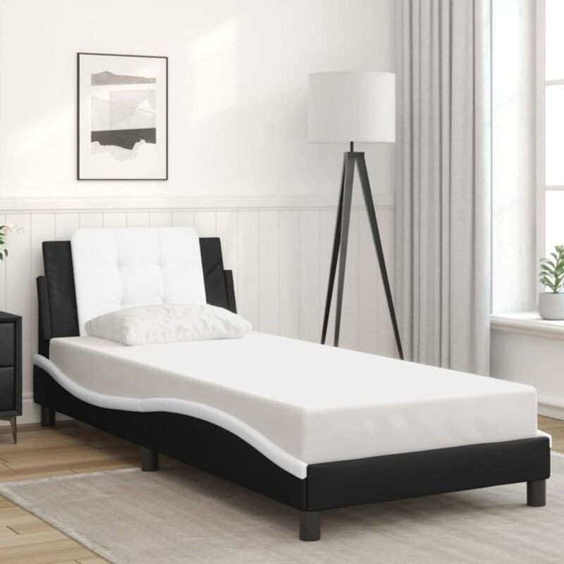 Vidaxl Polsterbett Zadar Modern in Schwarz und Weiß aus Kunstleder und Holzwerkstoff, B/T/H: 80 x 200 cm - Bild 1