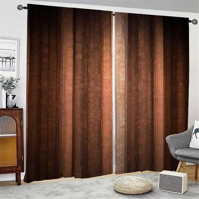 2er-Set Vintage Fenstervorhänge von Yiran Furniture mit braunem Streifenmuster, blickdicht, Breite: 70 cm, Höhe: 165 cm - Bild 1