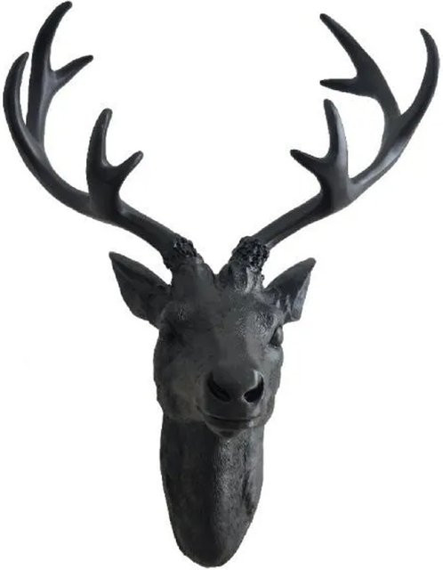 Lex Hirschkopf Wanddeko Hirschgeweih Dekoration Schwarz B: 20 cm, H: 30 cm - Bild 1