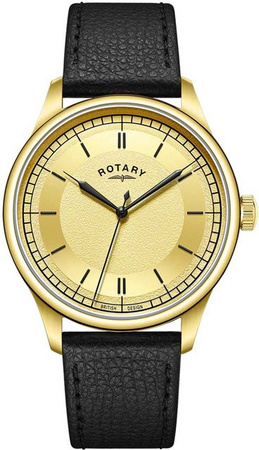 Rotary Armbanduhr, Quarz, Edelstahl, Gold, Leder, 40 mm, Herren