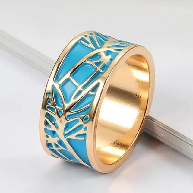 Huitan Fingerring, Blau, Emaille, Kupfer, Damen - Bild 1