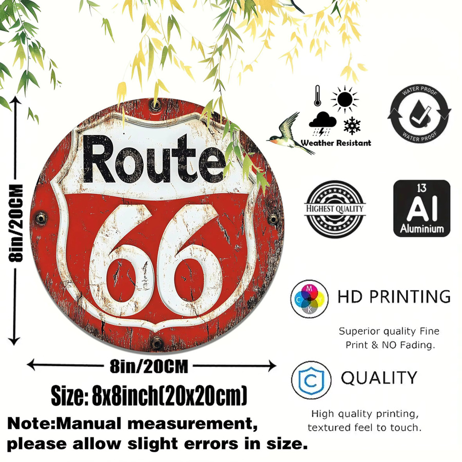 Potdemiel Vintage Route 66 Rundes Metallschild Durchmesser: 20,32 cm Retro Americana Wandkunst - Bild 2