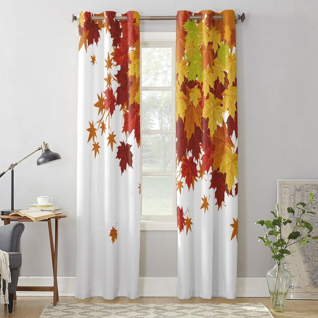 Luxus Vorhang mit Herbst Ahornblätter Farbverlauf von Super Six in Braun, semi-transparent, Breite: 135 cm, Höhe: 60 cm - Bild 1