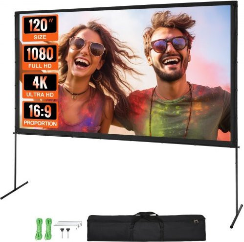 VEVOR Projektor Leinwand mit Ständer, 120 Zoll 16:9, 4K UHD HD, Tragbare Projektionsfläche für Heimkino und Outdoor, Schwarz und Weiß - Bild 1